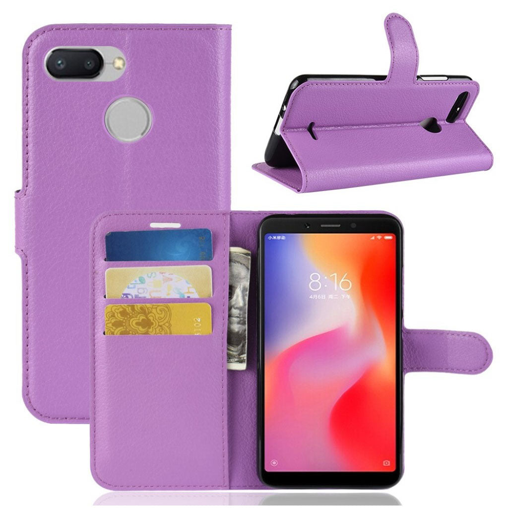 Xiaomi Redmi 6 Litschi Haut Leder Klapphülle - Lila