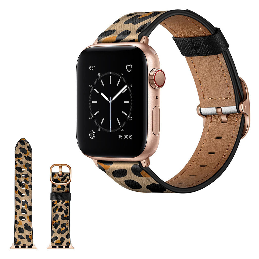 Apple Watch Series 6 / 5 44mm Stilvoll Leder Uhrenarmband - Gelb Leopard Drucken