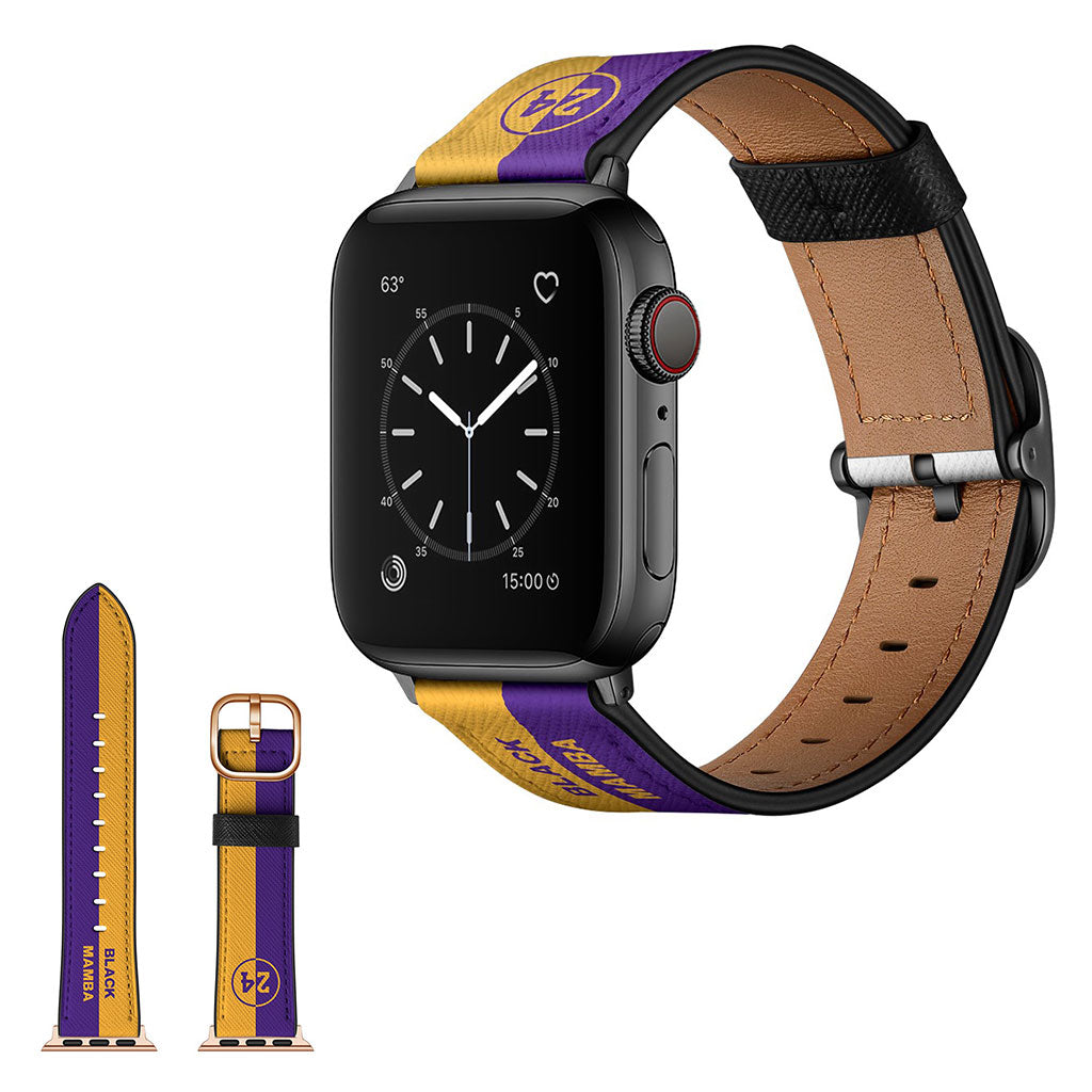 Apple Watch Series 6 / 5 44mm Stilvoll Leder Uhrenarmband - Gelb + Violett Streifen