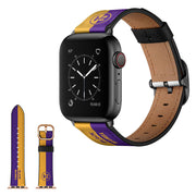 Apple Watch Series 6 / 5 44mm Stilvoll Leder Uhrenarmband - Gelb + Violett Streifen