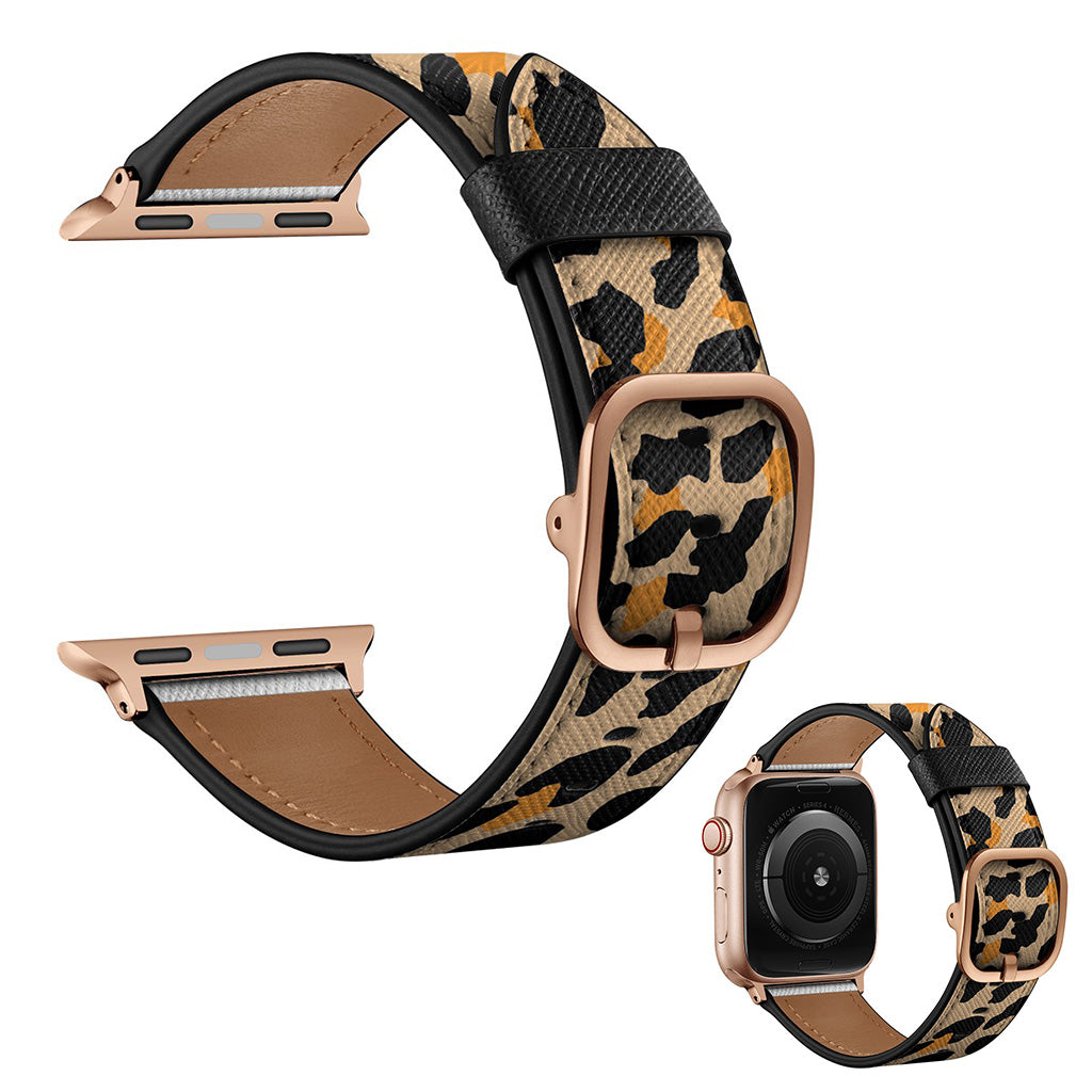 Apple Watch Series 6 / 5 44mm Echt Leder Uhrenarmband - Gelb Leopard Drucken