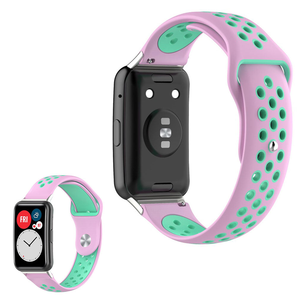 Zweifarbig Silikon Uhrenarmband für Huawei Watch Fit - Rosa / Cyan