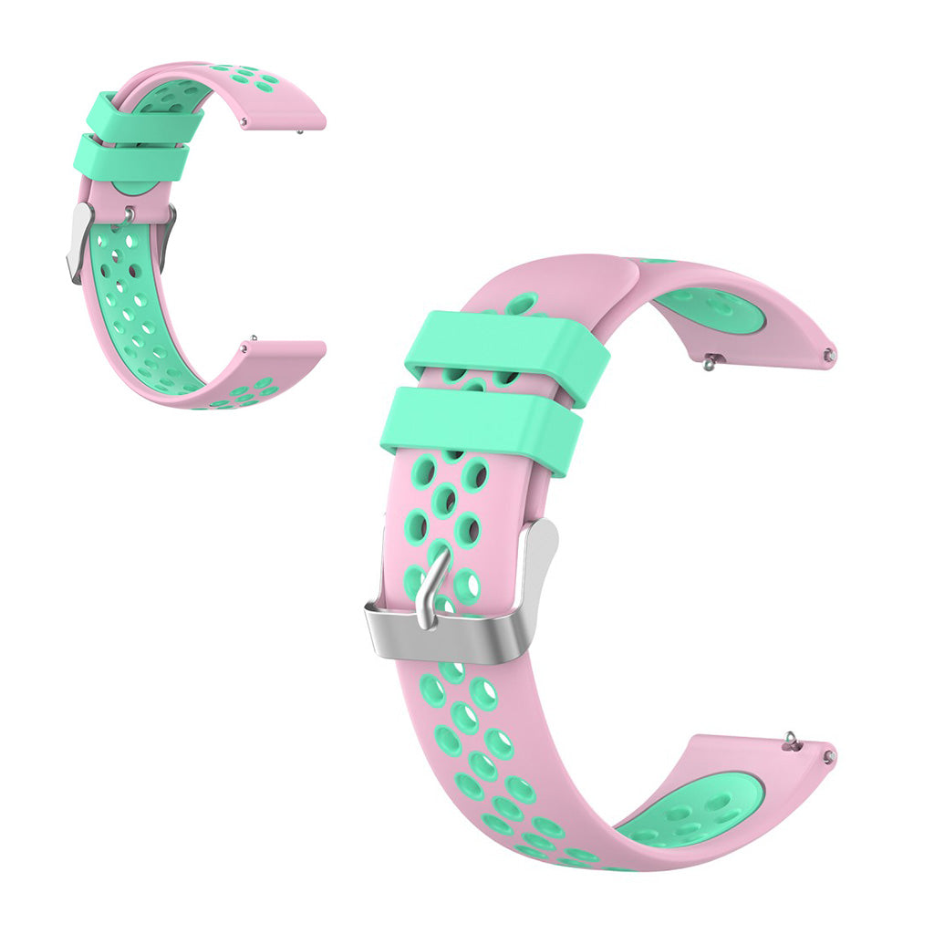 22mm Universal Zweifarbig + Loop Silikon Uhrenarmband - Rosa / Cyan